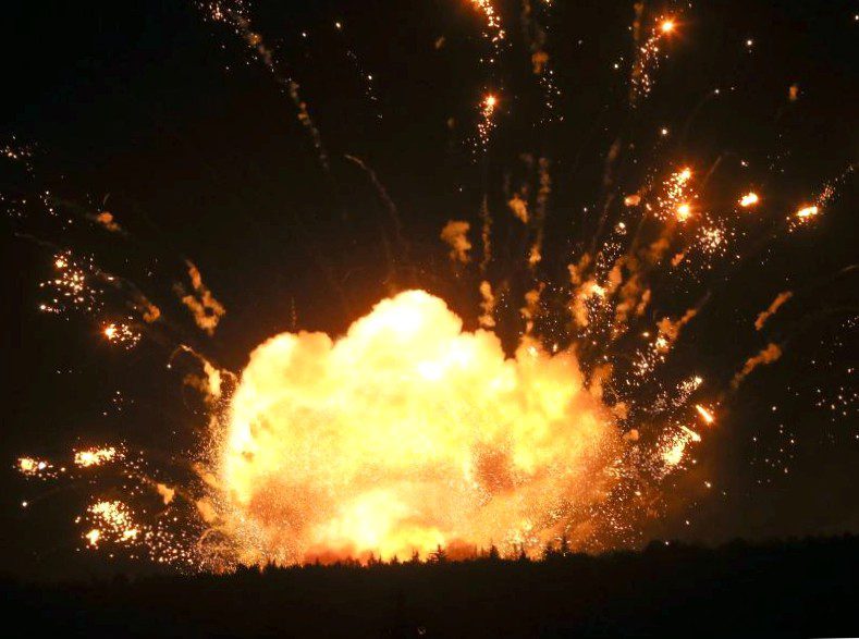 fireball over ammunition depot in ukraine